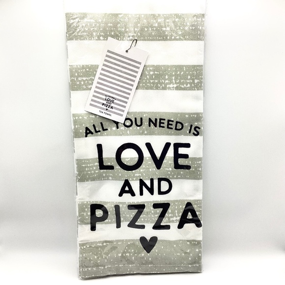 Santa Barbara: All you need is Love and Pizza Tea Towel.  New - Picture 1 of 3